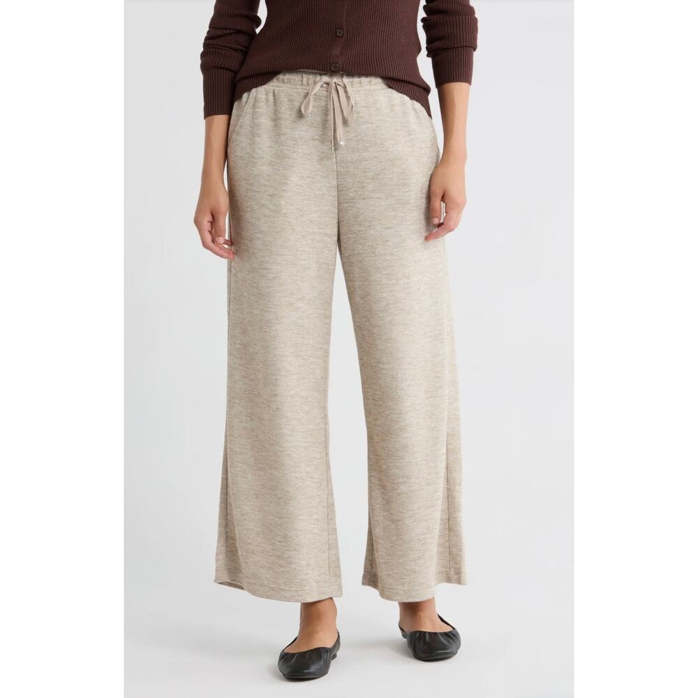 Max Studio London Wide Leg Lounge Pants Beige Knit Drawstring Size M